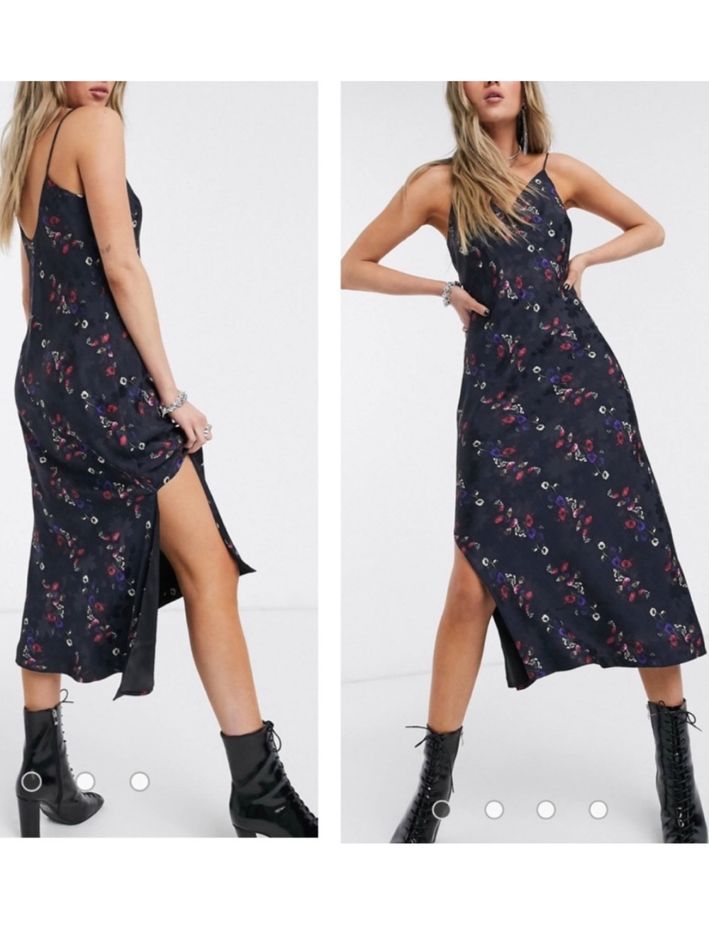 All Saints Melody Spirit Dress Slip Spaghetti Straps Long Midi Black Floral sz 4